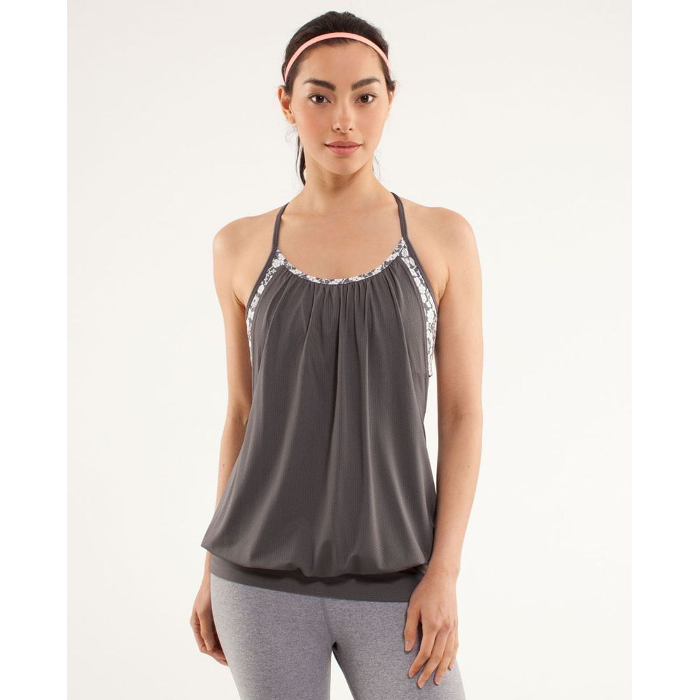 Lululemon No Limits Tank Top Grey Floral Built-in Bra‎ Yoga Activewear Womens 8